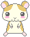 Pixel art hamster with light brown and white fur, pink cheeks, ears, and feet; two expressions shown side-by-side.