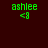 Green pixelated text 'ashlee' and '<8' on four distinct background colors: dark brown, magenta, bright pink, and deep red.
