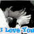 Pixelated image of a character with spiky black hair and white clothing against a black background, with blue text reading "I Love You" at the bottom.