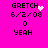 Pixelated text on bright pink background with animated white sparkles near 'GRETCH' in four positions