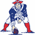 Pixelated figure in colonial attire with red tricorn hat, blue coat, white shirt, and red boots holding a sword.