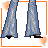 Animated contact sheet of a pixel-art character with orange top and blue jeans, showing multiple frames including full-body, close-up, and text variations.