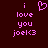 Pixelated pink text and heart symbol on dark red background, with one version showing a pixel-art heart replacing the 'i' character.