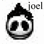 Six pixelated circular icons with black-and-white faces and varying hair styles, labeled 'joel', 'benji', 'billy', 'chris', 'paul', and 'good charlotte' in handwritten text.