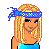 Pixel art buddy icon featuring a blonde female character in blue crop top and ripped jeans with text "Cute Lil Camp Girl" on light blue background.
