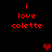 Red pixelated text 'i love colette' on black background with red heart symbols appearing and disappearing in different positions across frames.