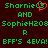 Green pixelated text on dark red background with orange heart symbol replacing 'O' in 'SharnieC3' on left side.