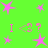Green background with pink star shapes and repeated "I <3 ?" text in pixelated font, static image.