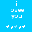 Blue background with white pixelated text 'i lovee you' and five white asterisks below, where the third asterisk is light blue.