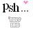 four and four showing repeated 'Psh...' text with pink hearts above, each displaying a different heart animation state
