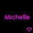 Pixelated pink text 'Michelle' appears above a heart symbol that changes to a downward arrow across frames.