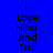 Blue background with black pixelated text reading "I Love Nina And Tati" arranged in two vertical , each containing four lines of text