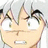 A 2x2 contact sheet of a pixelated anime-style character with gray hair and wide eyes on the top-left, alongside blue text boxes reading "AH NO!" and "Kagome's wearing that miniskirt again!", set against a solid light blue background in the top-right and bottom-left sections and a plain gray background in the bottom-right section.