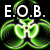 Green and white stylized floral or abstract shape with changing text elements across three