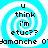 Four identical pixelated spiral icons with blue and white swirls, each containing text 'u think i'm etuc??' in black block letters.