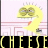 Pixelated yellow cartoon character with large green eyes, red mouth, and spiky hair above a black banner reading 'CHEESE' in bold yellow letters.
