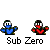Pixelated character icons in blue and red with glowing effects, each labeled 'Sub Zero' beneath them on a gray background.