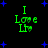 Green text "I Love You" with a heart symbol on a black background, surrounded by blue star shapes, displayed in a of four identical