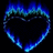 A heart-shaped flame animation on a black background with blue and cyan hues, paired with pixelated text reading "MY HEART FOR KAELO" on a solid blue background.