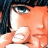 A 48x48 pixel buddy icon featuring a close-up of an anime-style character's face on the left and text elements on the right against a black background.