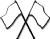 Two black-outlined flags crossed on a white background with subtle gray anti-aliasing edges.