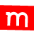 A red square with a white lowercase 'm' on the left, transitioning to scattered gray pixelated shapes on the right in an animated contact sheet frame.