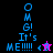 Pixelated text 'OMG! It's ME!!!!!' with a star and heart symbol on black, purple, pink, and dark purple backgrounds.