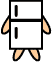 Pixelated cartoon figure with white body, black outlines, and peach-colored limbs in two poses: arms at sides then raised.