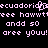 Pixelated text in light purple on black background reads 'ecuadorian', 'eee hawwtee', 'andd so', and 'aree you!' with repeated patterns.