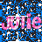 Pixelated blue and black background with white stars, pink text 'julie' repeated twice in top section and once below, gray rectangle on right side.