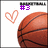Pixelated image showing a basketball, pink heart outline, and purple '#3' text on white background with gray border.