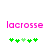 Pixelated pink text 'lacrosse' above green four-leaf clover icons on white background, with one clover changing color between frames.