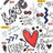 Pixelated image with red heart symbol and pink text on black background, featuring fragmented visual elements.