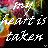 identical pixelated text icons showing "my heart is taken" over a blurred floral background with dark central area