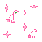 Pink star-shaped and square-shaped pixelated icons with small flag-like elements on a gray background.
