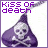 Pixelated purple icon with 'Kiss of death' text above a skull in a hooded cloak holding crossed bones.