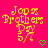 Yellow pixelated text "Jop 5 Brothers Day 5/7" on bright pink background with green heart symbol.