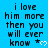 Blue background with black text reading 'i love him more then you will ever know' and white heart symbols, displayed in a of repeated text blocks
