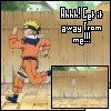 A character in an orange jumpsuit with blue shoes and white wristbands runs left to right across a wooden background, with text above reading "Ahhh! Get it away from me!!!".
