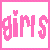 Pixelated of six white squares with pink borders containing text and a cartoon woman in a pink dress