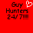 Red background with black pixelated text 'Guy Hunters 24/7!!!!!' and a white heart symbol above 'Guy' on the left side.