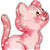 Pixelated pink cartoon cat with raised tail and side profile pose on white background.