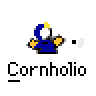 Pixel art buddy icon featuring a blue character with yellow accents and white face, repeated twice on gray background with red text 'badass buddy .com' above.