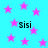 Cyan background with scattered pink stars and four instances of the text 'Sisi' in black pixelated font.