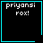 Four identical black square with cyan borders display white text 'priyansi rox!' and two distinct cyan symbols in bottom-right corners