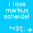 Blue background with white text reading "i love markus scheid" and a sequence of emoticons changing from plus sign to star to X to dot to colon to ellipsis.