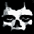 A 4-frame contact sheet of a black-and-white animated icon featuring a stylized skull with closed eyes and an 'M' logo, transitioning between frames with varying pixelation and distortion effects.