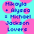 Pixelated text on cyan background with pink circles reads Mikayla + Alyssa = Michael Jackson Lovers.