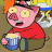 Animated contact sheet of a pink pig character in red shirt and brown pants holding blue mug with steam, showing 18 sequential expressions and poses across 5x4 grid layout.