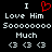 Black background with white pixelated text reading "I Love Him Sooooooo Much" and three white heart symbols, with a red heart symbol above the first "I".